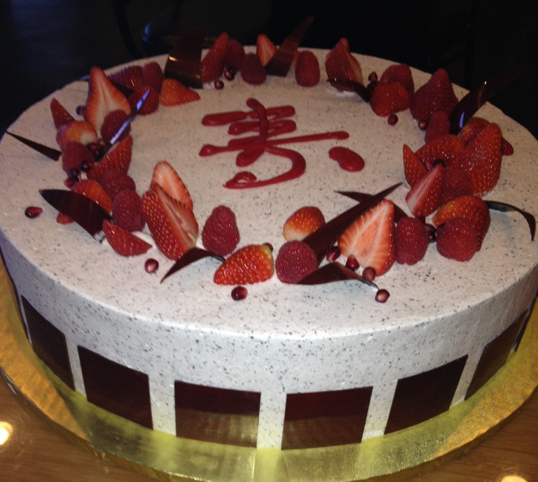 Soy milk cake with strawberries